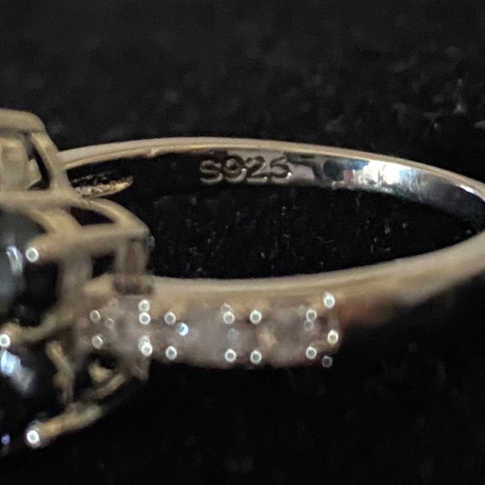 STAMPED S925 BLACK SAPPHIRE/CZs RING - Picture 5 of 10